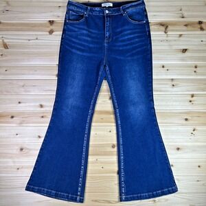 Freckled Poppy X Risen Jeans Womens XL High Rise Flare Denim Blue Jeans